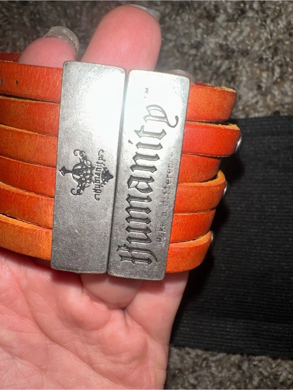Inspirational Orange Leather Stud Bracelet